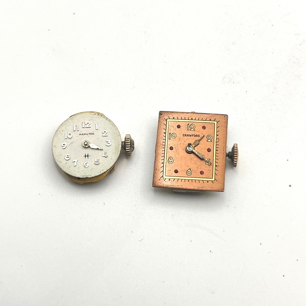 Vintage Hamilton 17J & Crawford 7J Watch Movements for Parts Repair 16.8mm